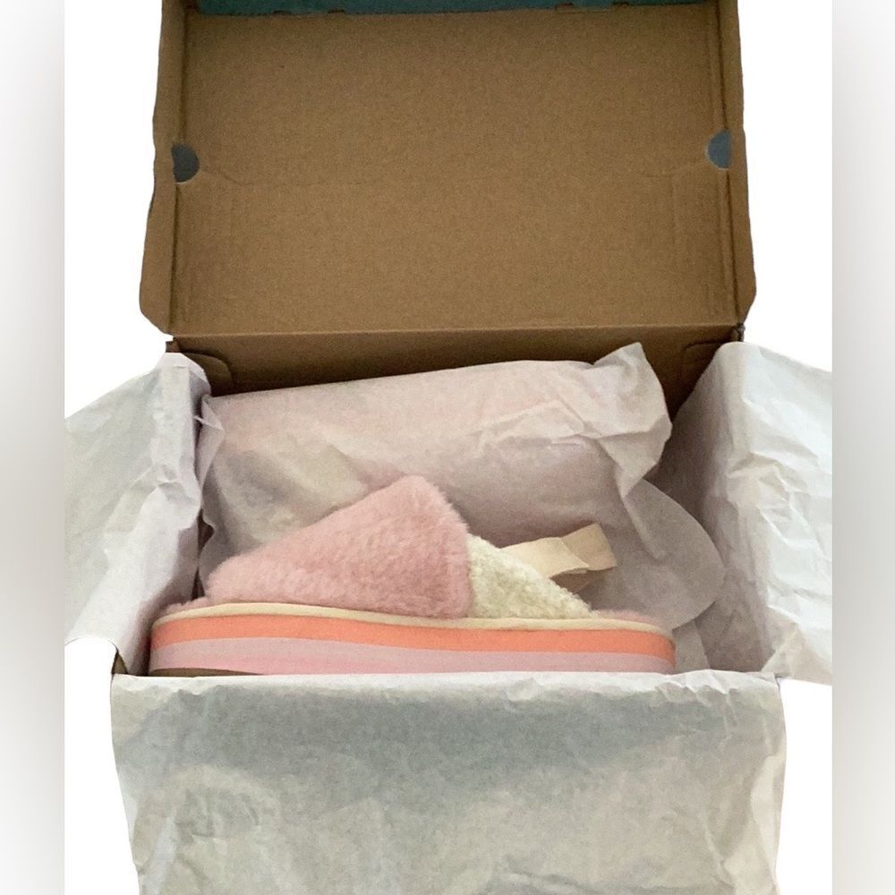 TOMS NEW IN BOX WOMENS SOFIA EVA CHALKY PINK FAUX FUR SLING BACK SHOE PLATFORM - Picture 10 of 10